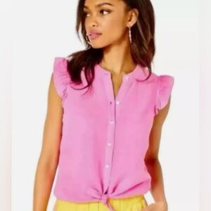 Lilly Pulitzer bright pink Briette linen top. Nice used condition. XL